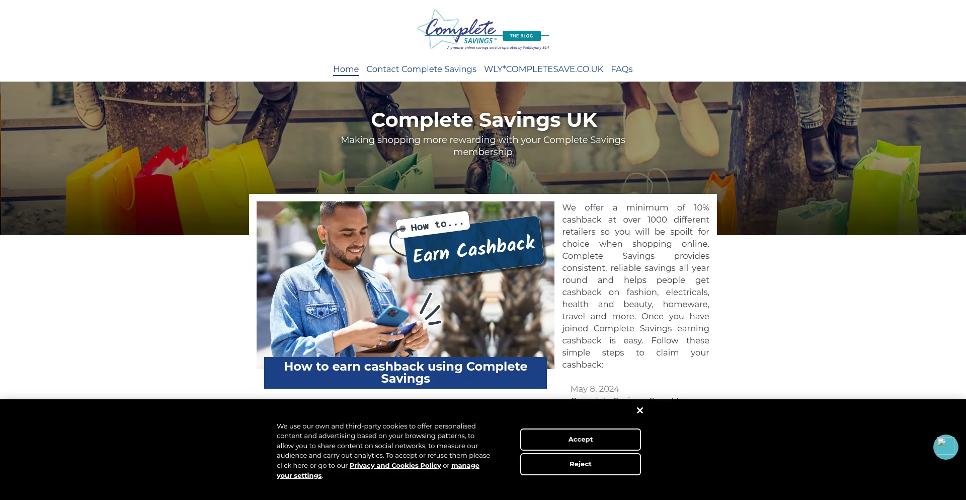 Website screenshot of Completesavingsblog.co.uk