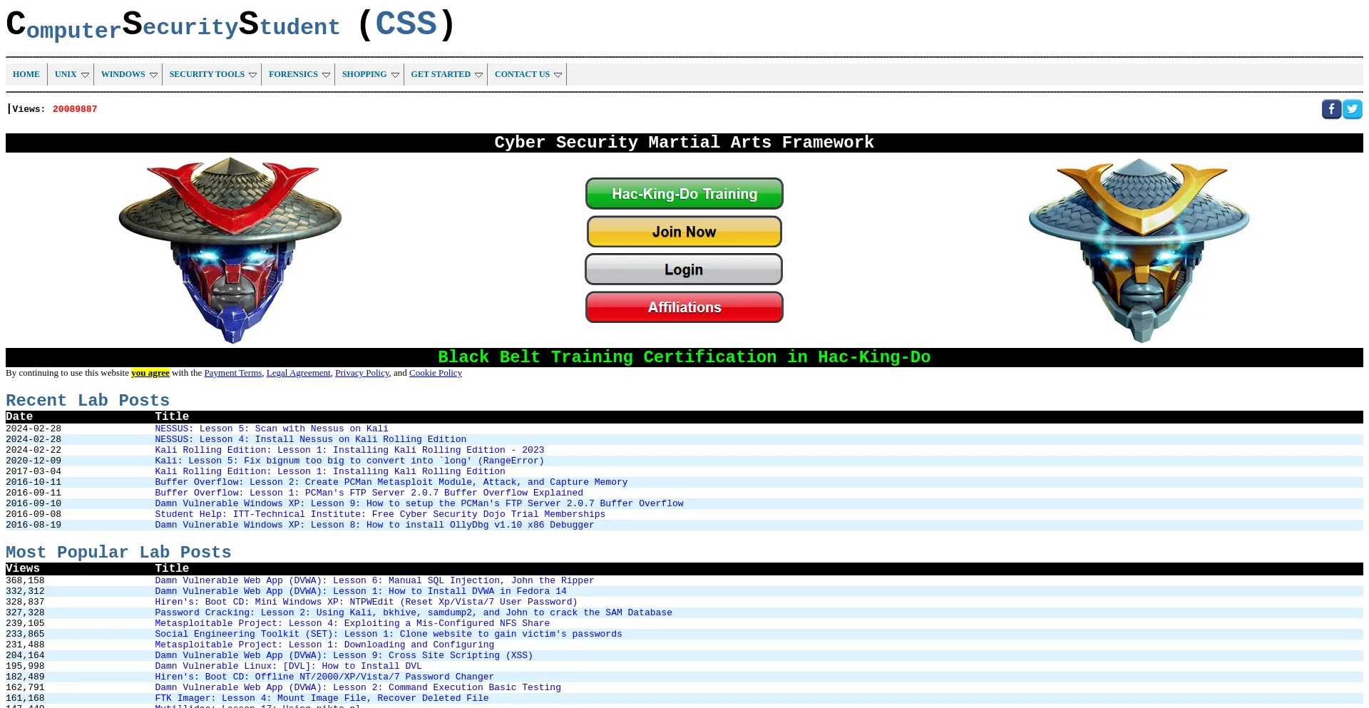 Website screenshot of Computersecuritystudent.com