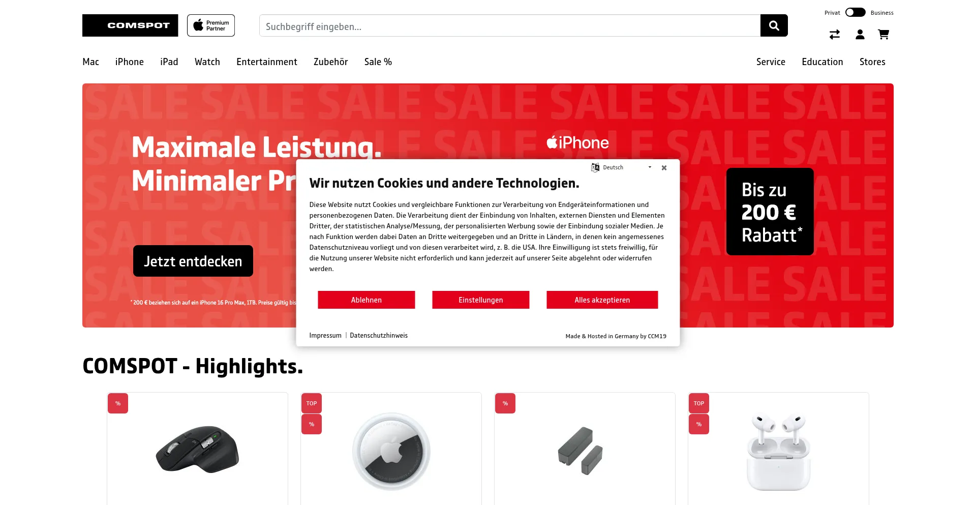 Website screenshot of Comspot.de