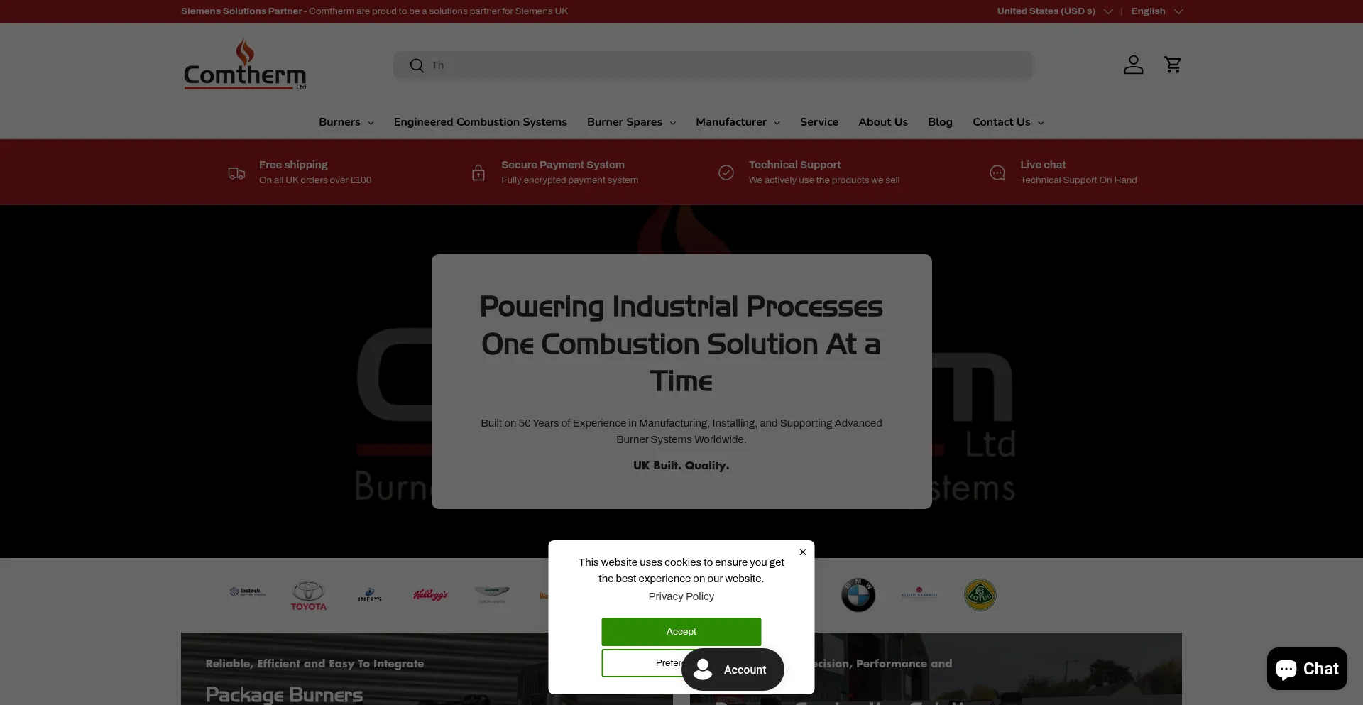 Website screenshot of Comtherm.co.uk