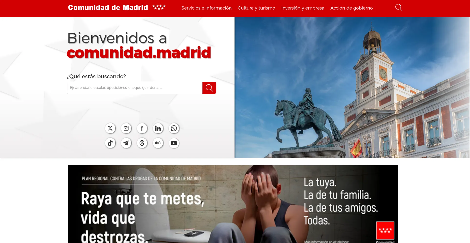 Website screenshot of Comunidad.madrid