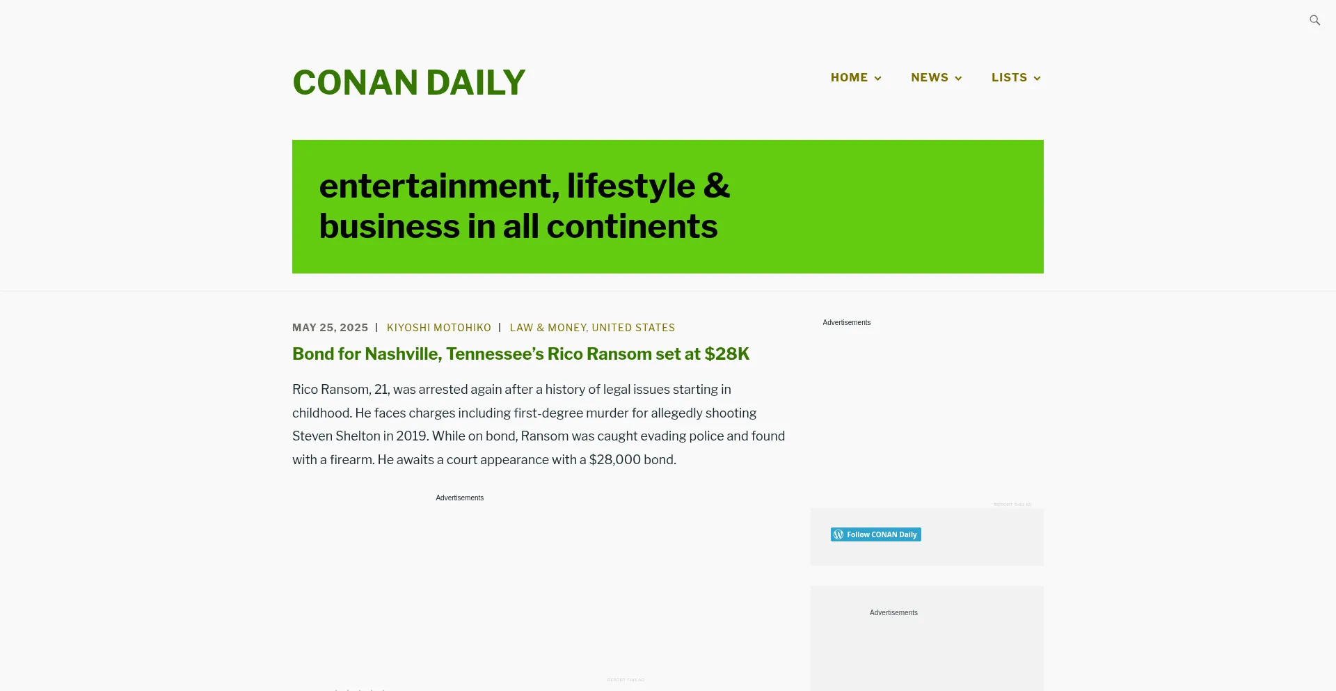 Website screenshot of Conandaily.com