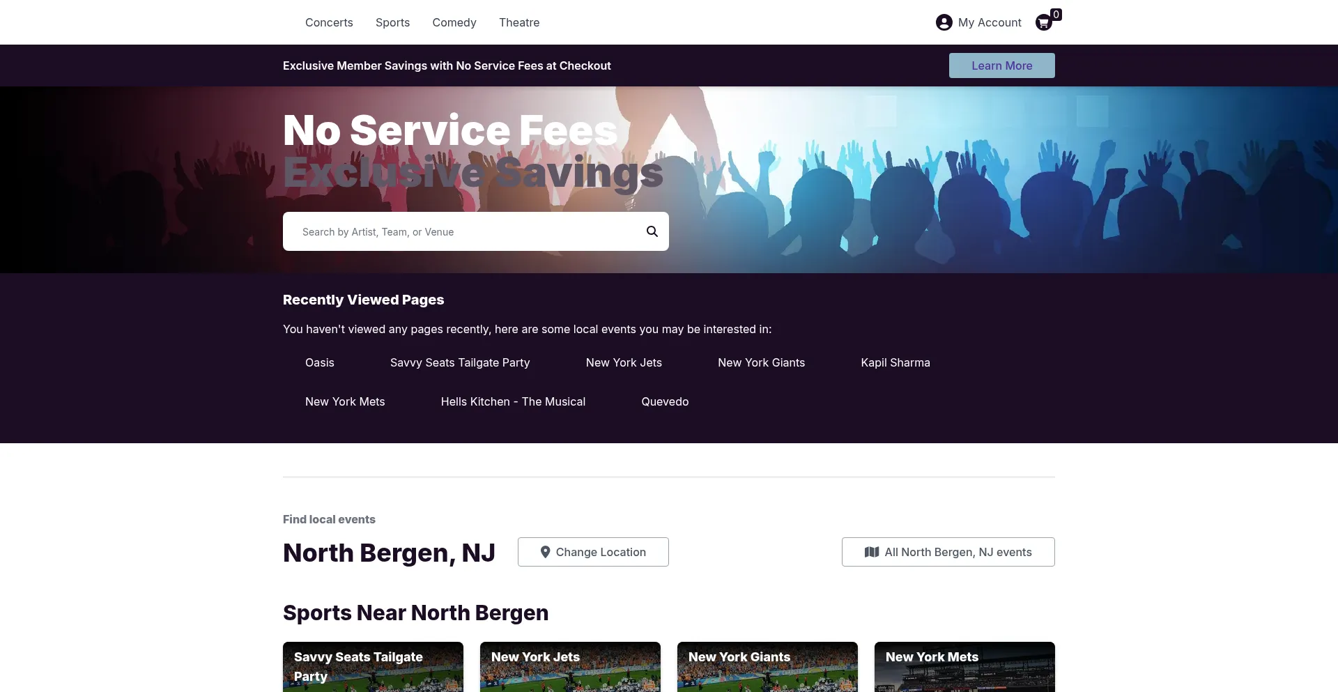 Website screenshot of Concerts.com