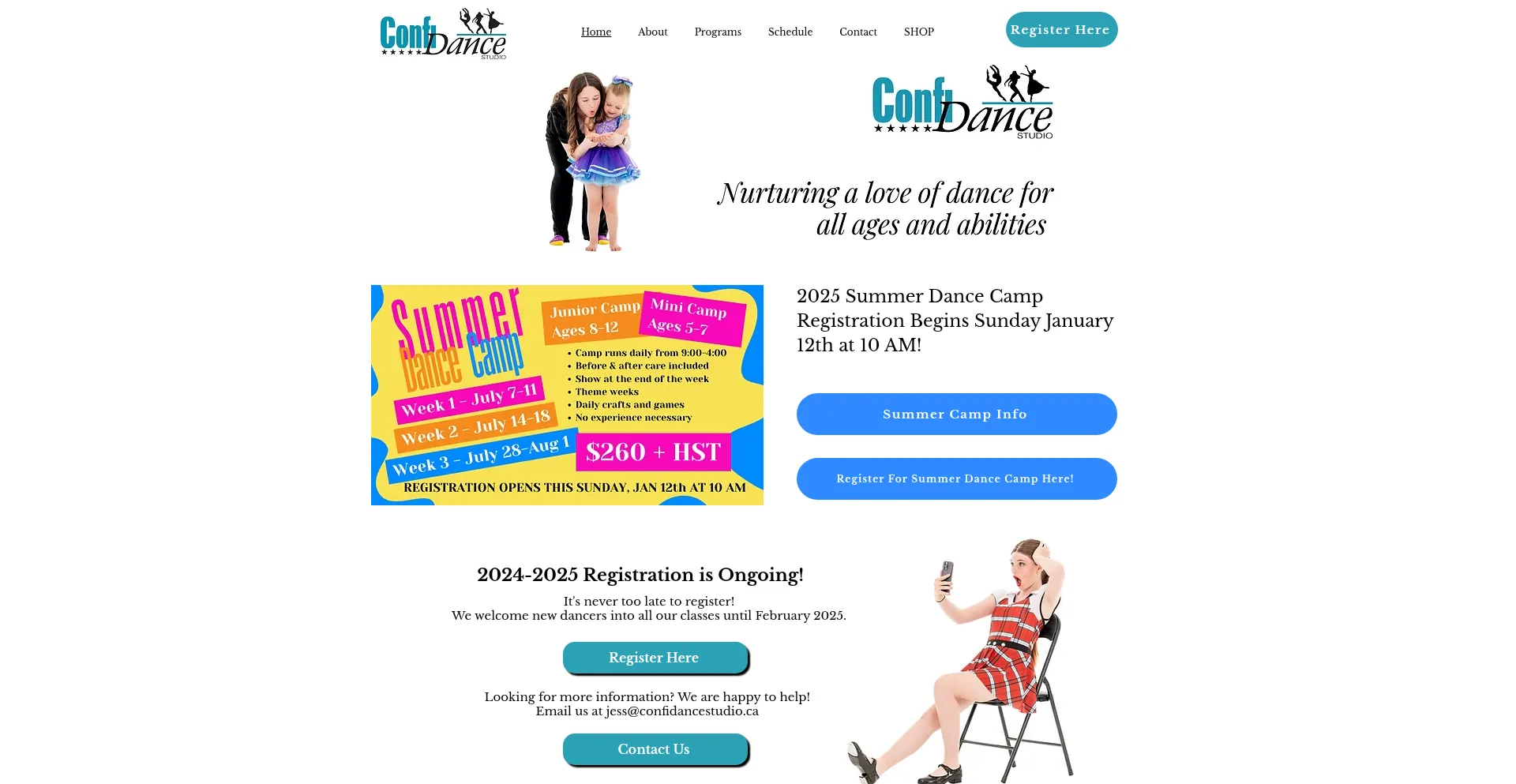 Website screenshot of Confidancestudio.ca