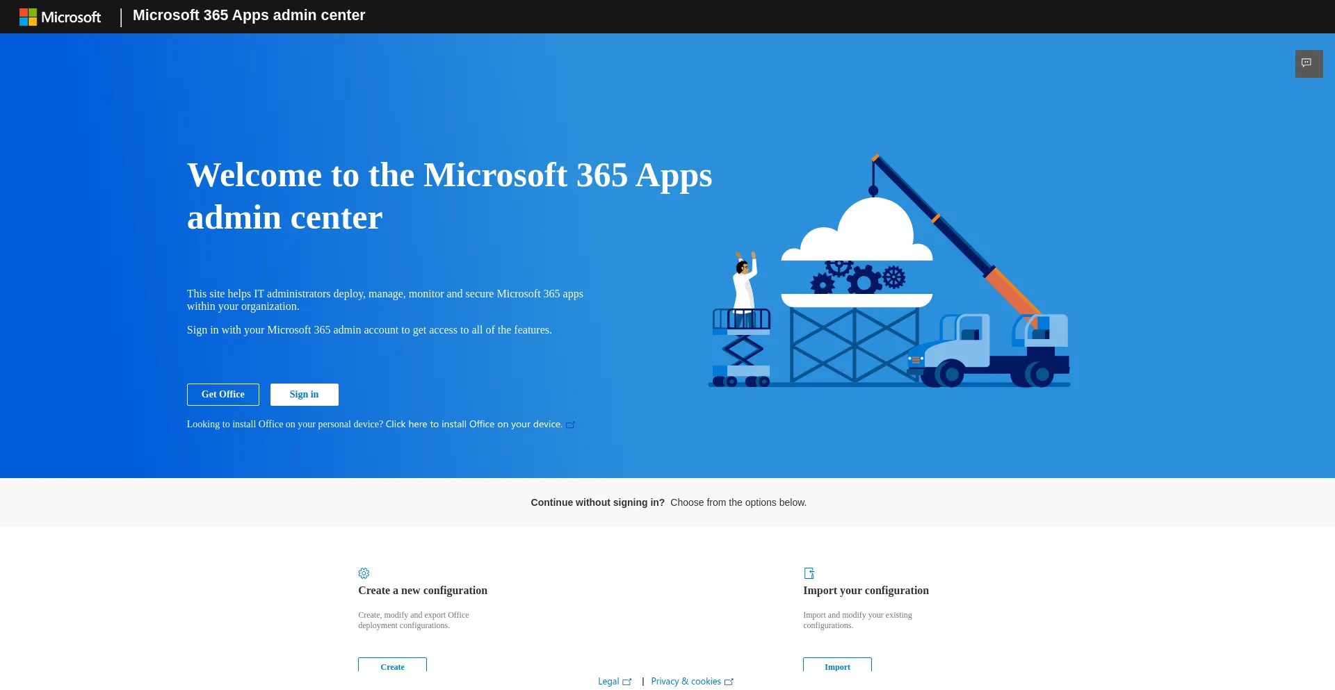 Website screenshot of Config.office.com
