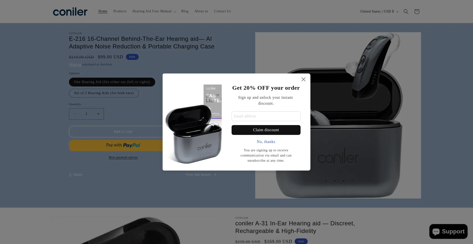 Website screenshot of Coniler.com