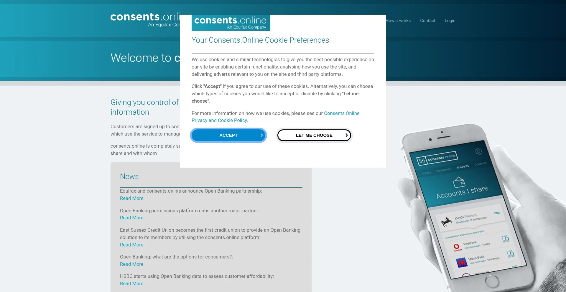 Website screenshot of Consents.online