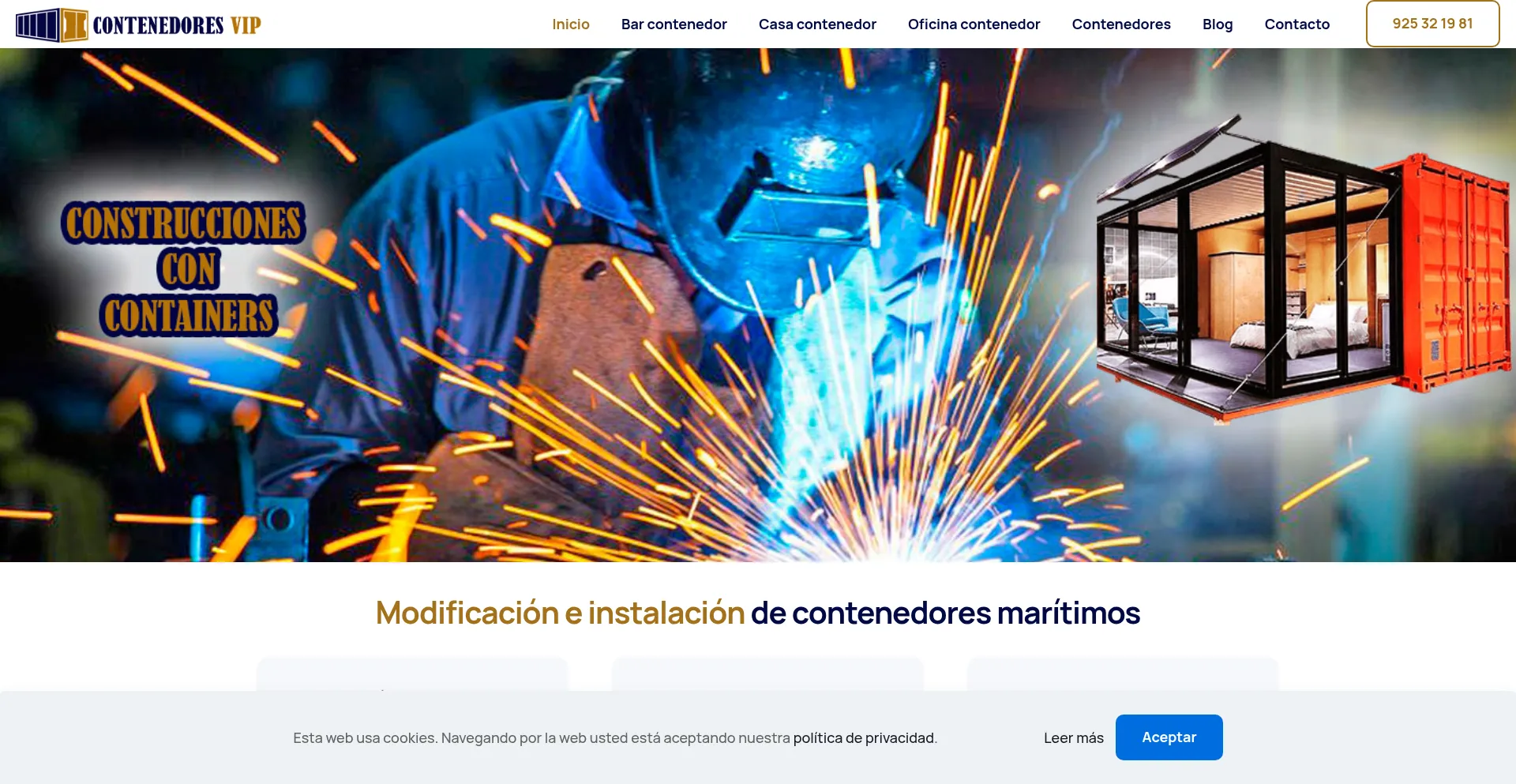 Website screenshot of Contenedoresvip.com