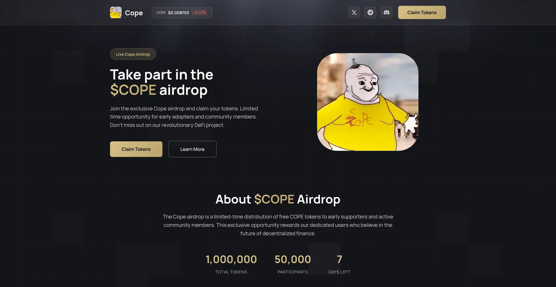 Website screenshot of Cope.web3sol.xyz