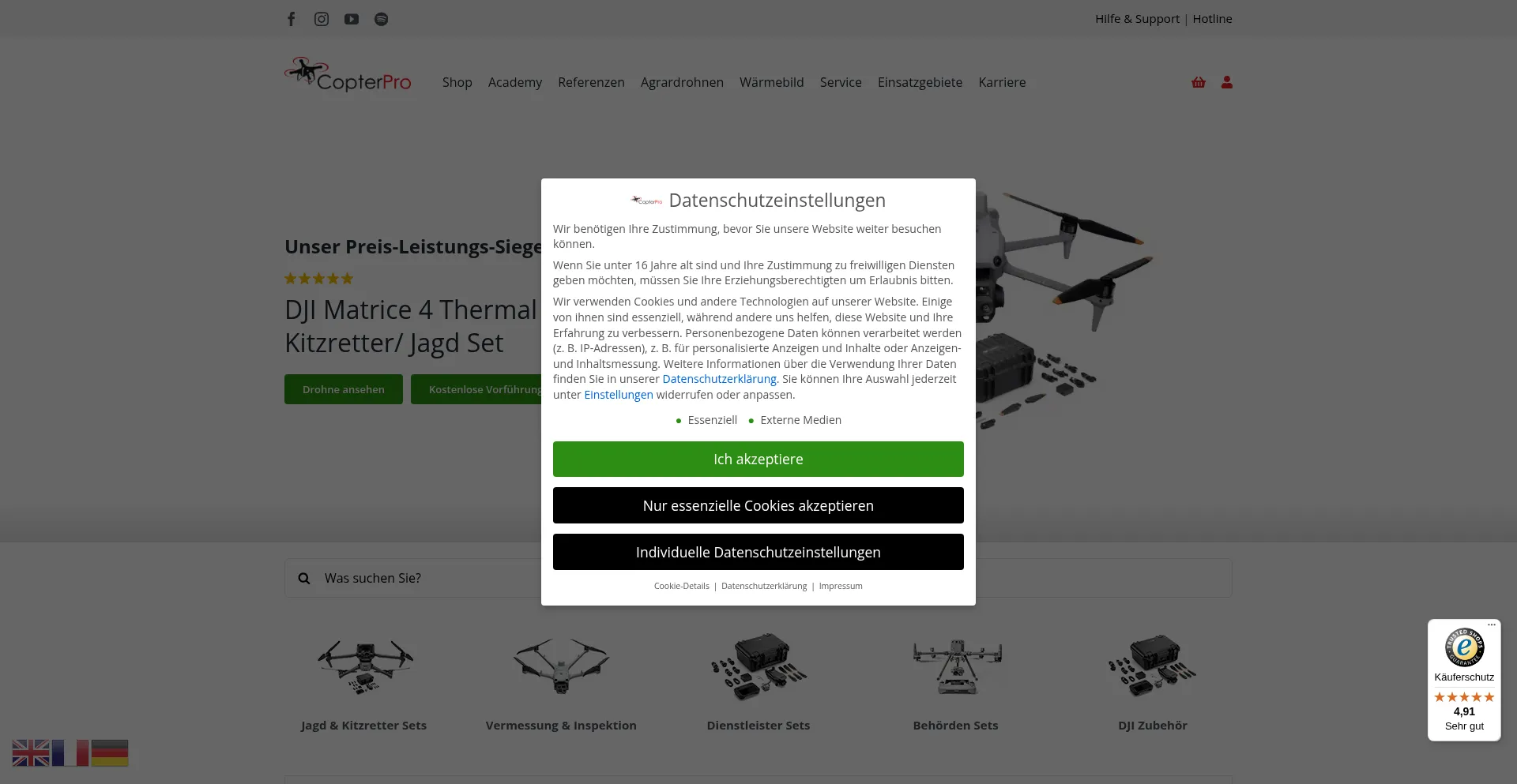Website screenshot of Copterpro.de