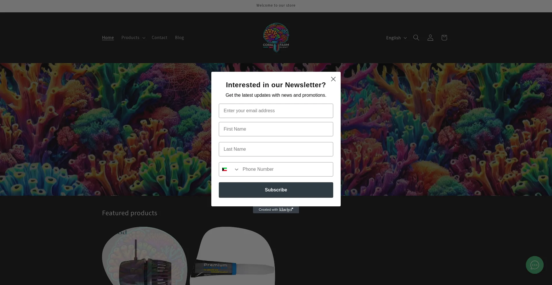 Website screenshot of Coralfarmkuwait.com