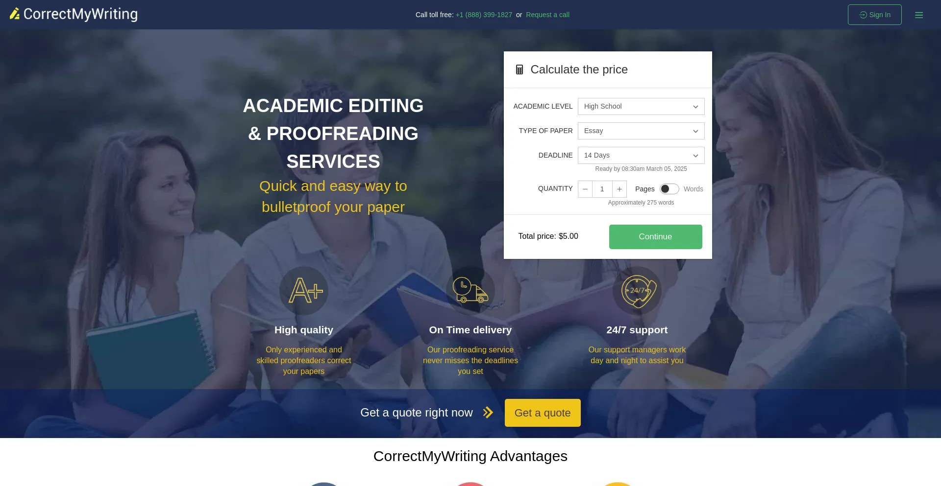 Website screenshot of Correctmywriting.com