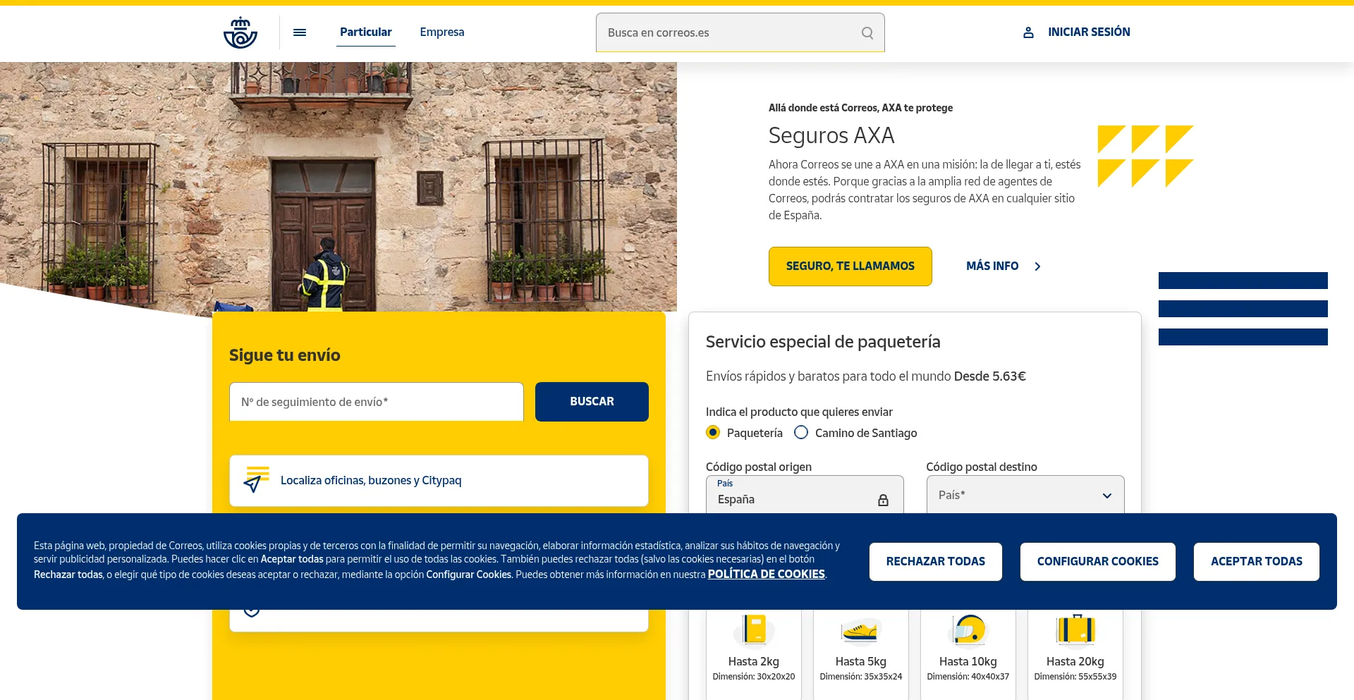 Website screenshot of Correos.es
