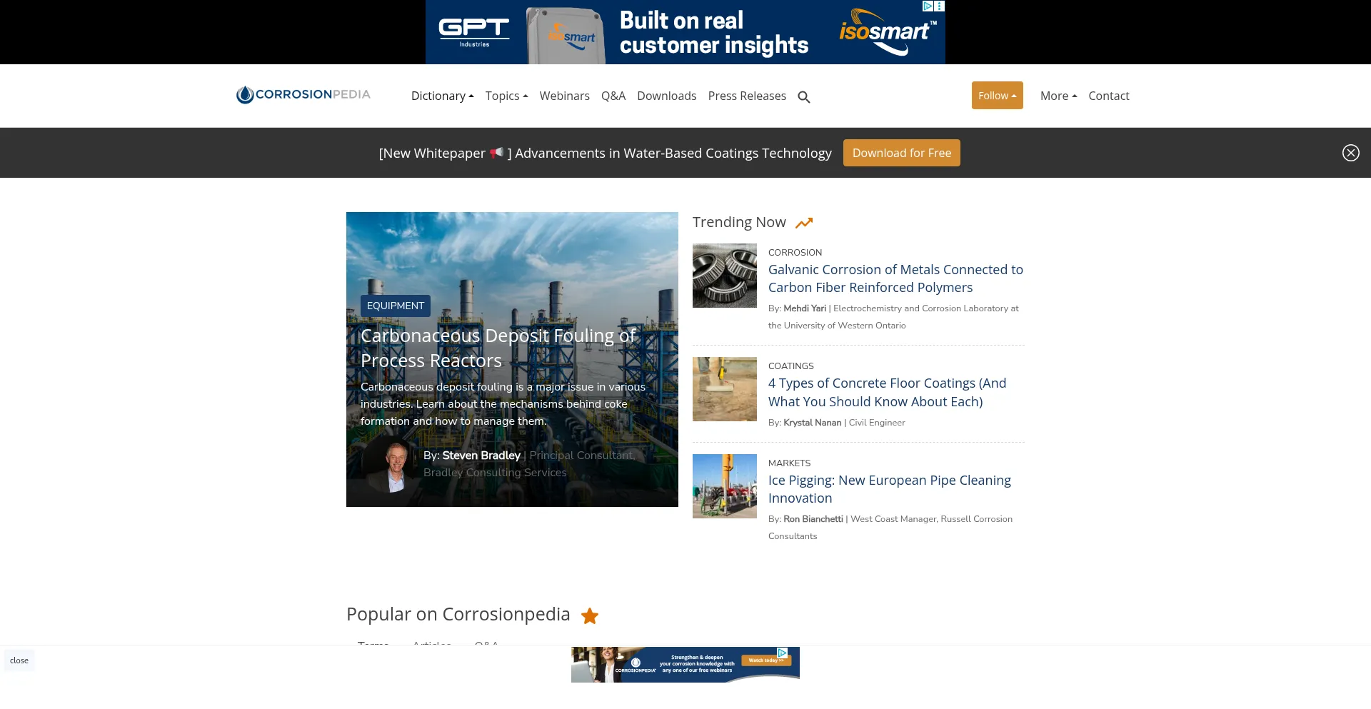 Website screenshot of Corrosionpedia.com