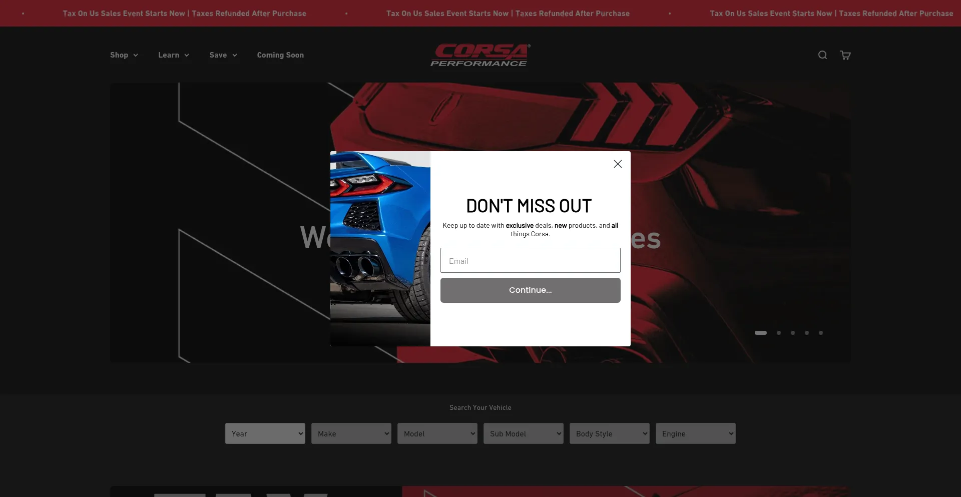 Website screenshot of Corsaperformance.com