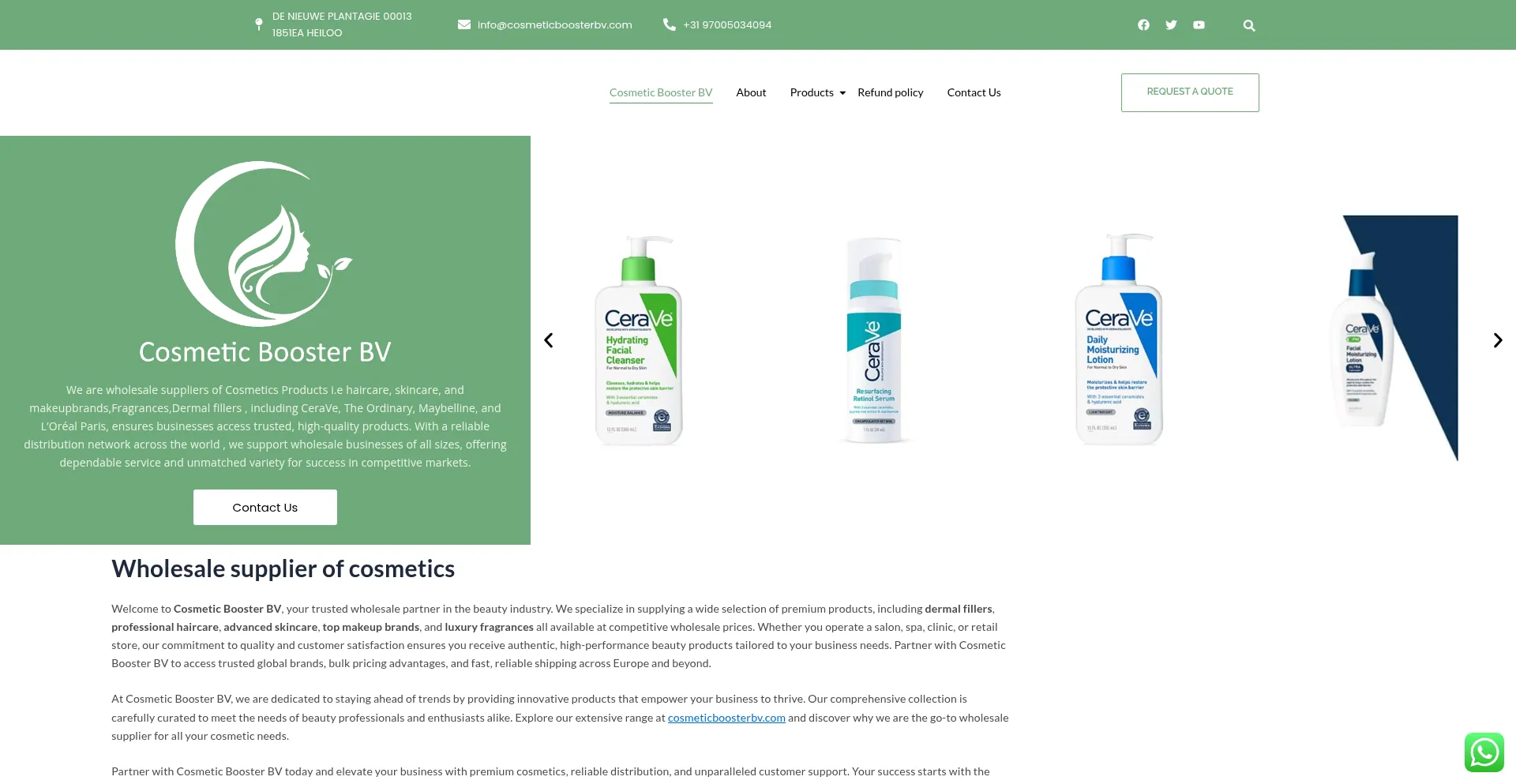 Website screenshot of Cosmeticboosterbv.com