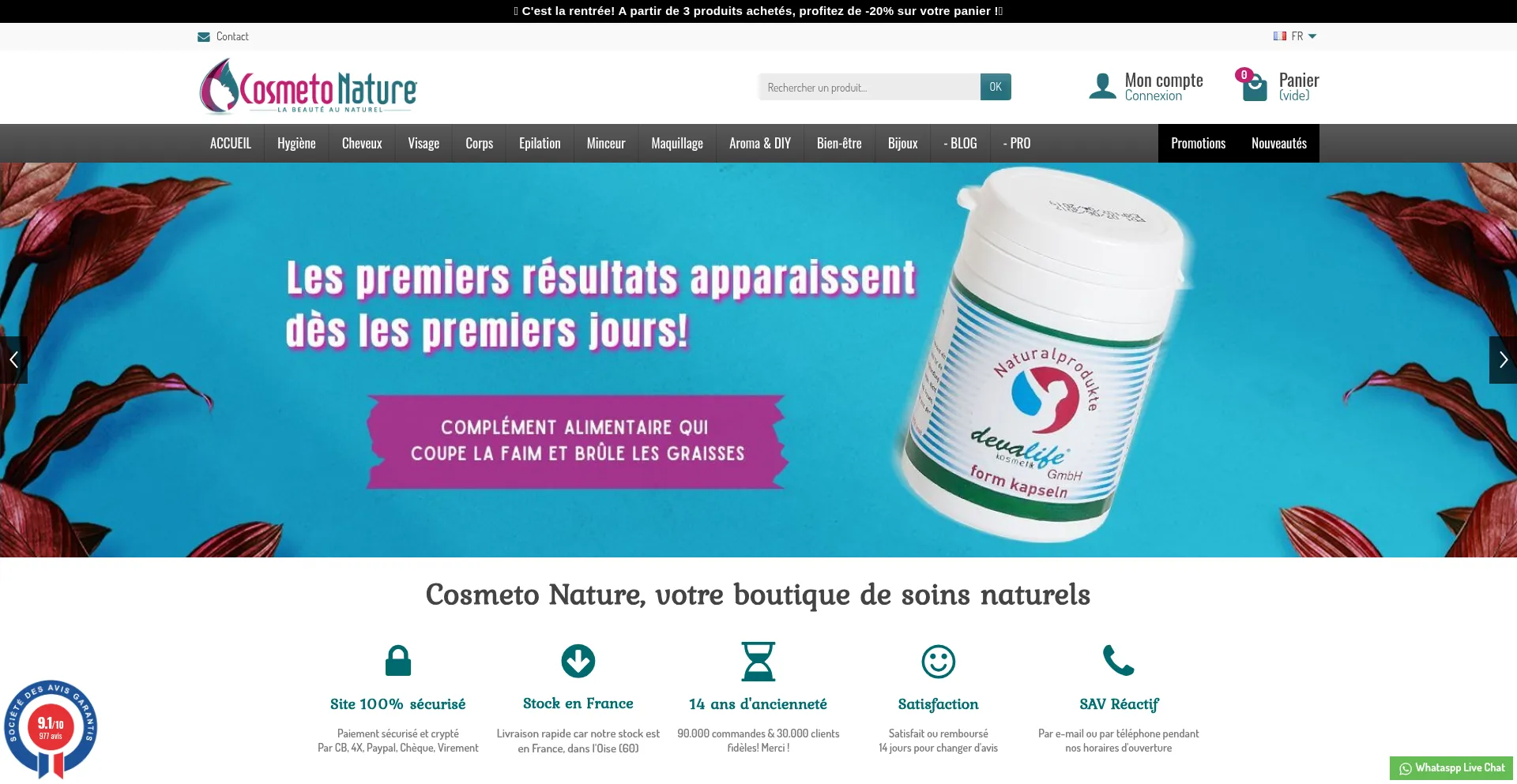 Website screenshot of Cosmeto-nature.com