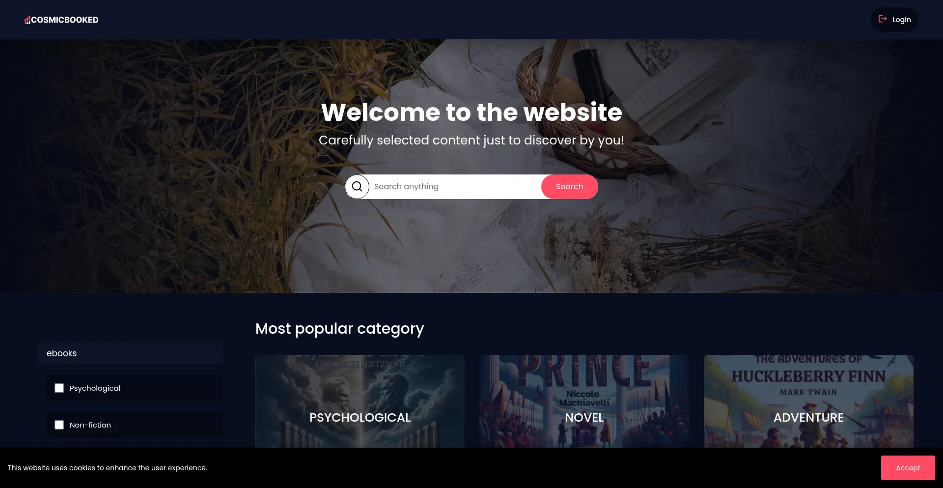 Website screenshot of Cosmicbooked.com