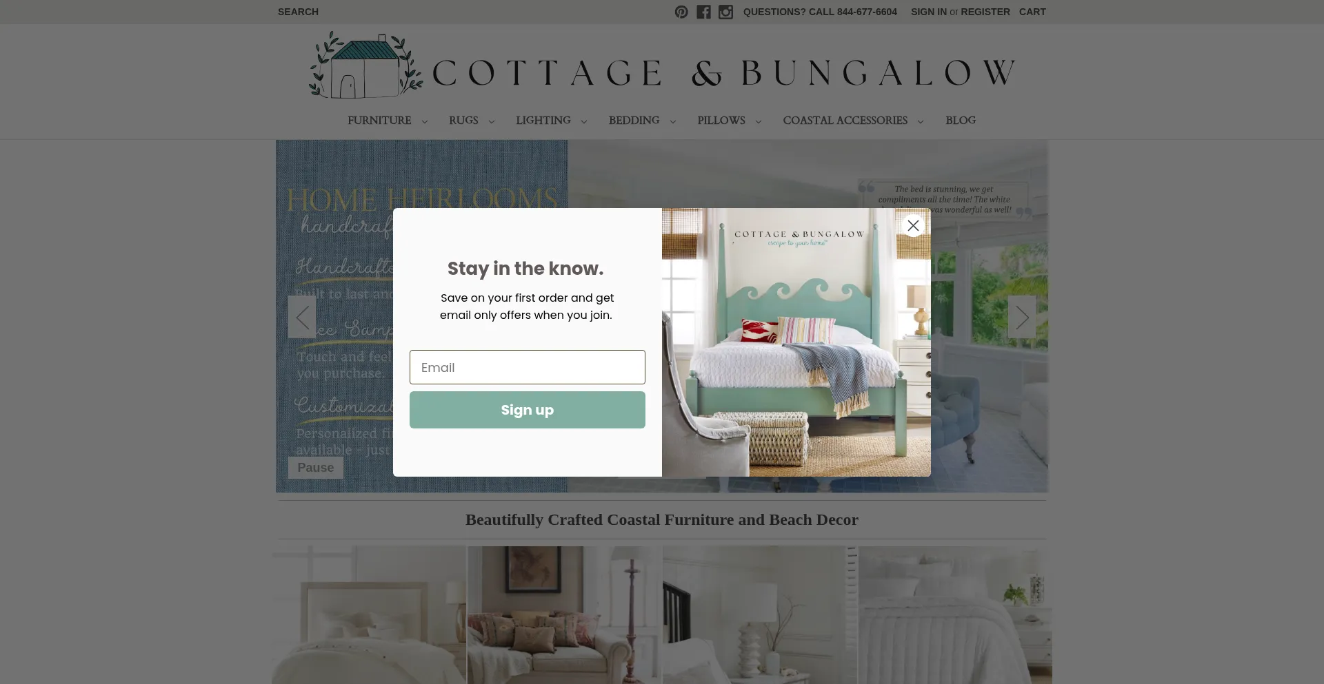 Website screenshot of Cottageandbungalow.com