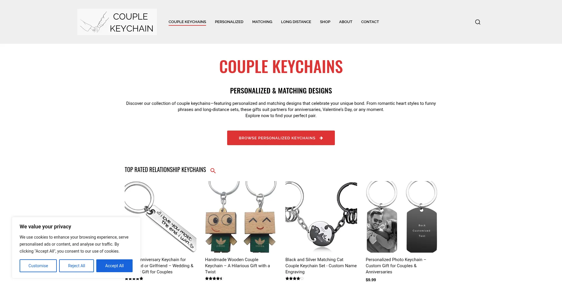 Website screenshot of Couplekeychain.com