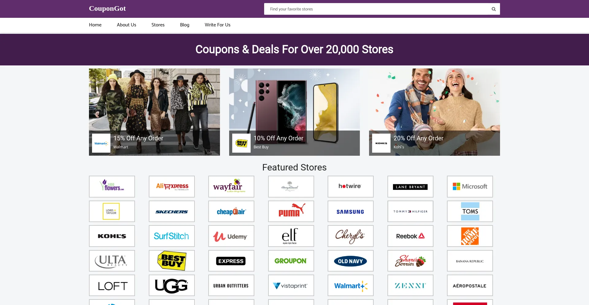 Website screenshot of Coupongot.com