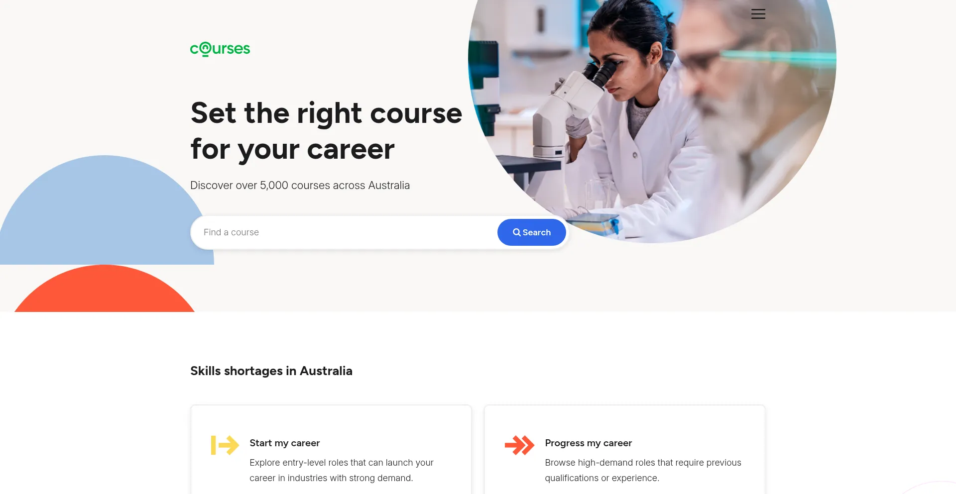 Website screenshot of Courses.com.au