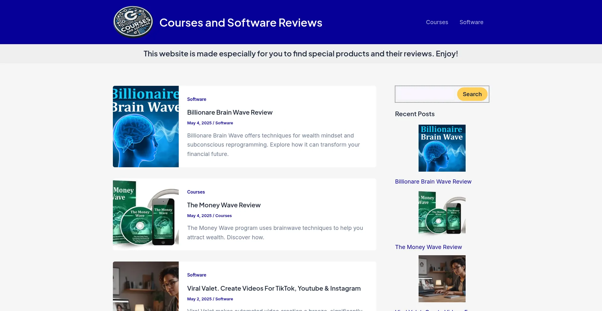 Website screenshot of Coursesandsoftware.com