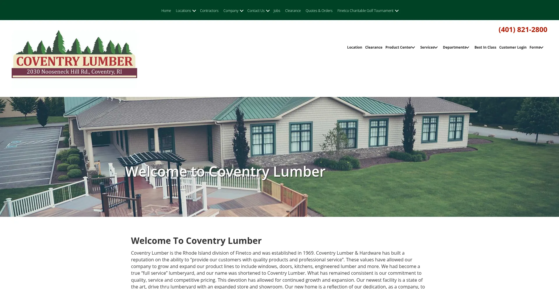 Website screenshot of Coventrylumber.com