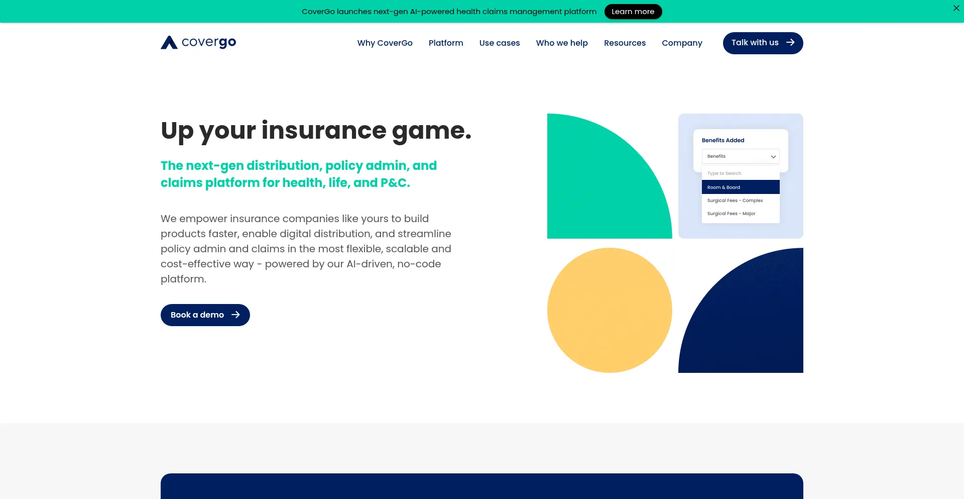 Website screenshot of Covergo.com