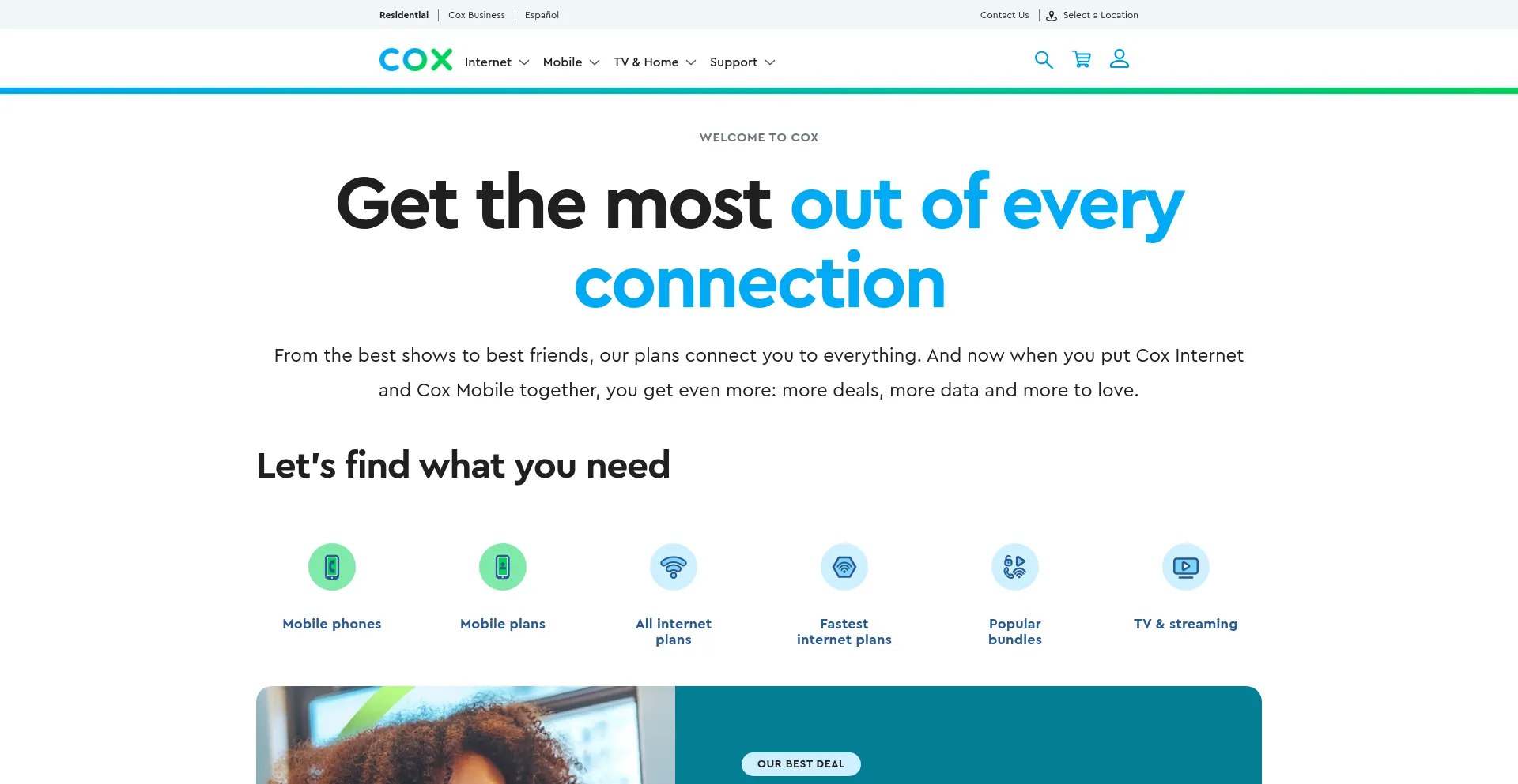 Website screenshot of Cox.com