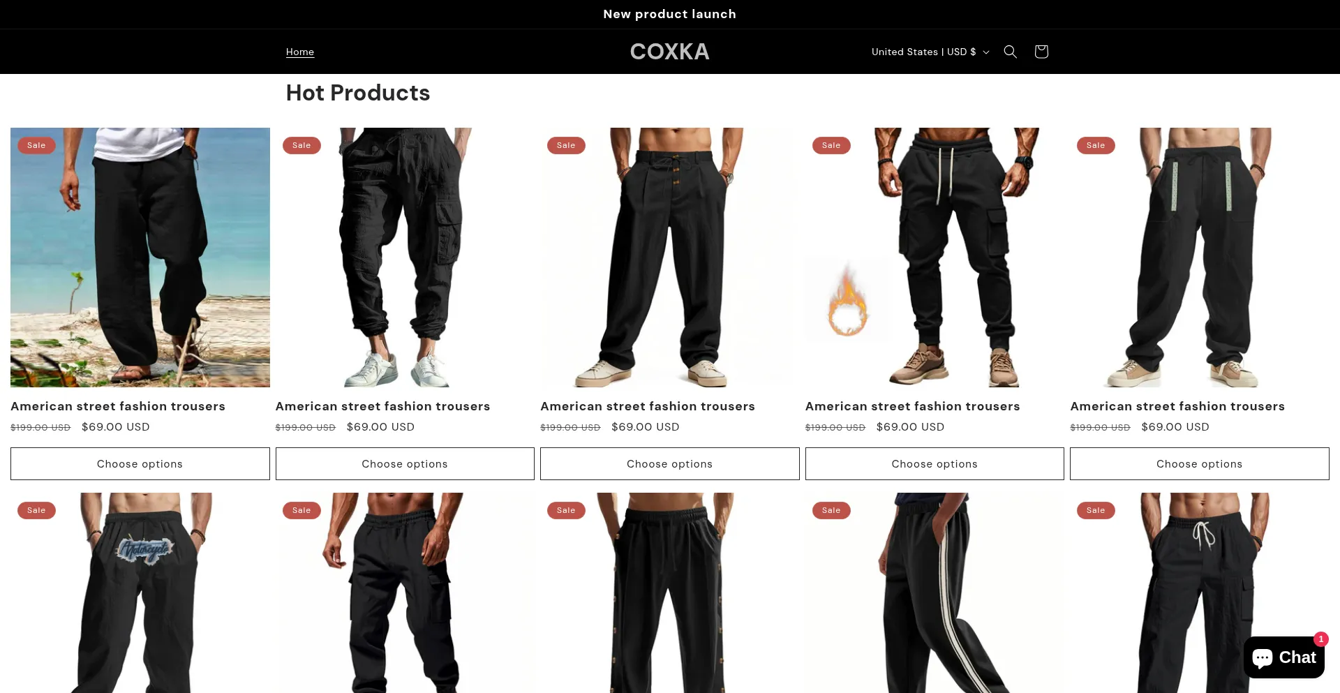 Website screenshot of Coxka.shop