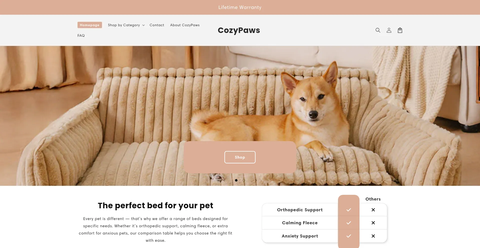 Website screenshot of Cozypawss.com