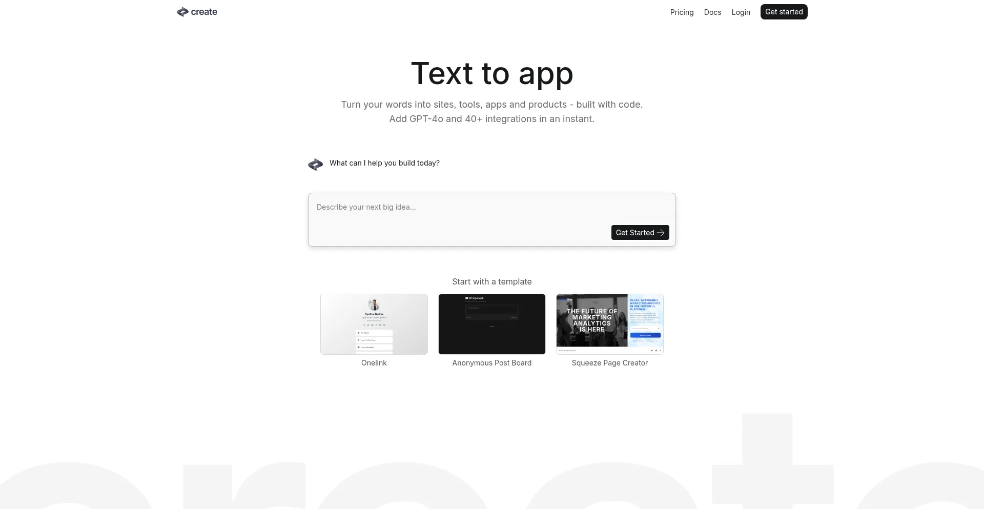 Website screenshot of Create.xyz