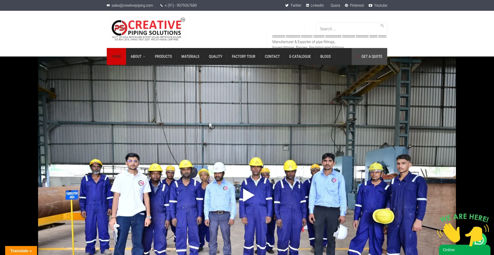 Website screenshot of Creativepiping.com
