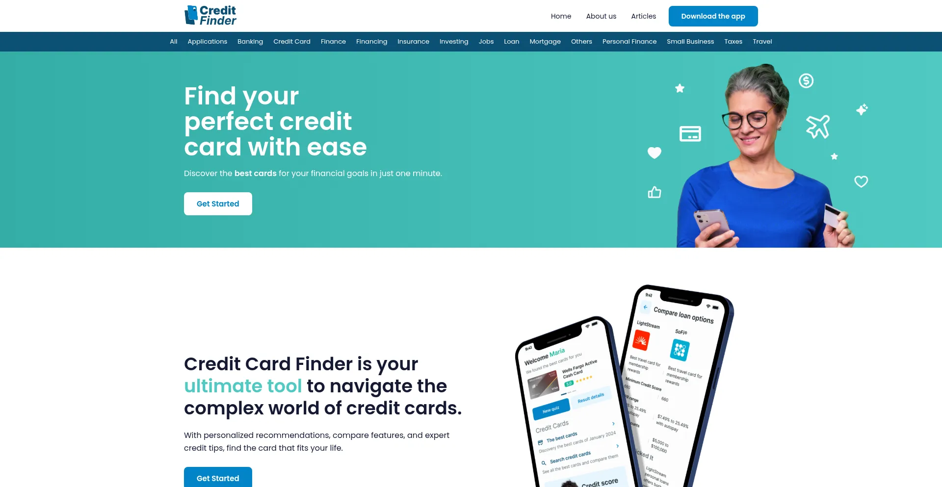 Website screenshot of Creditfinder.app