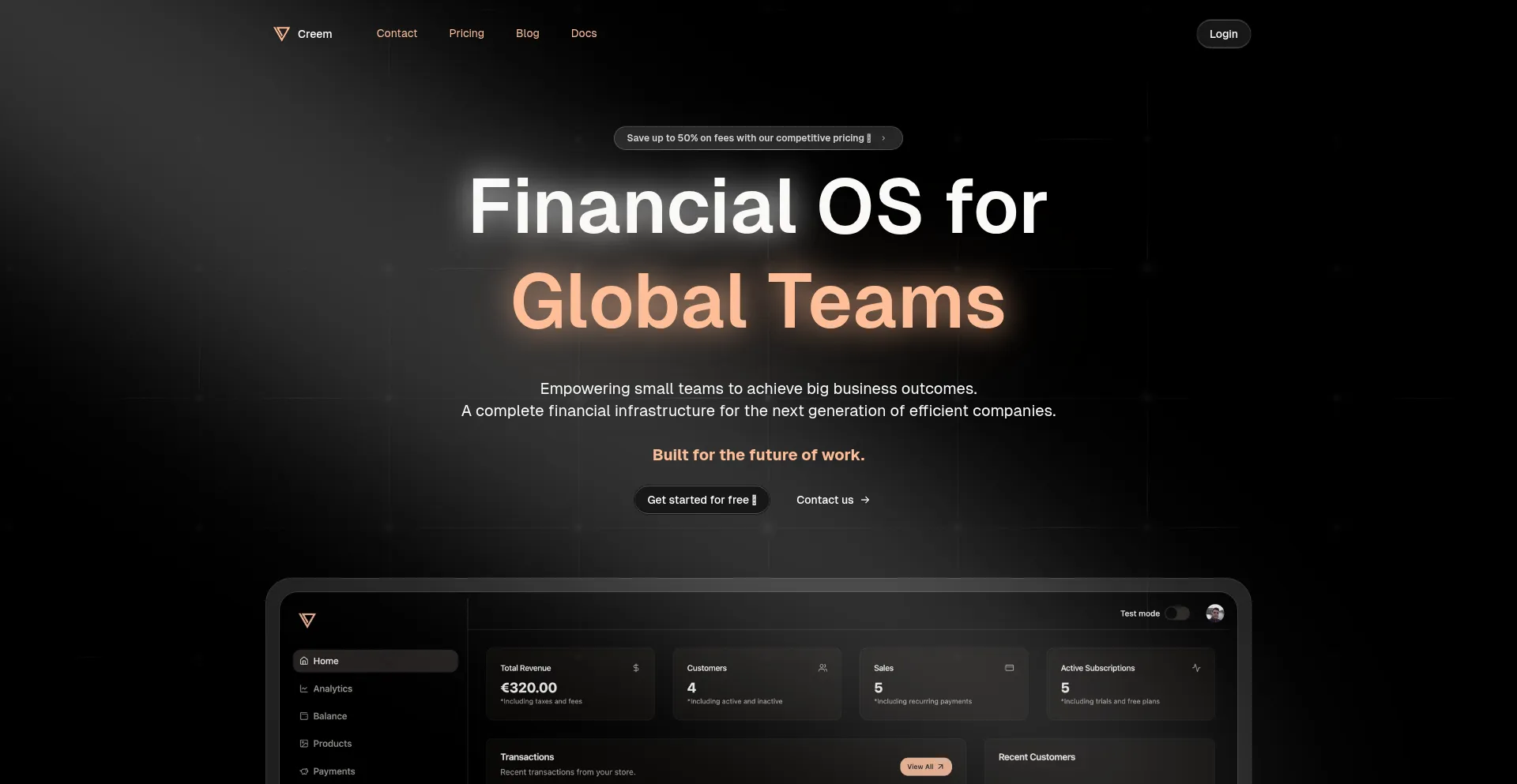 Website screenshot of Creem.io