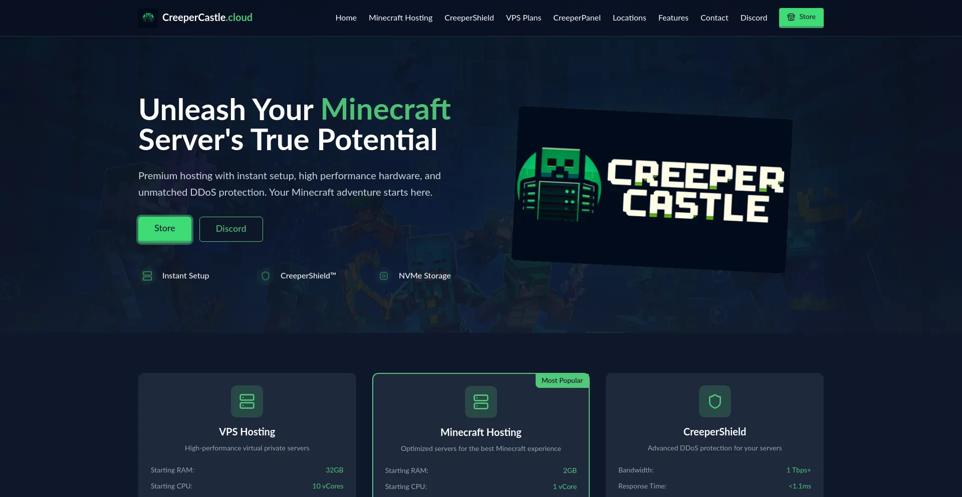 Website screenshot of Creepercastle.cloud