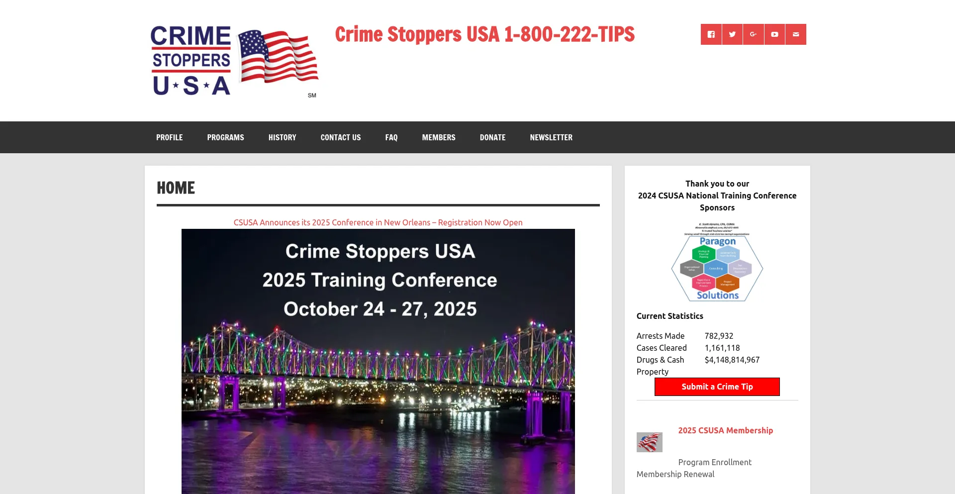 Website screenshot of Crimestoppersusa.org