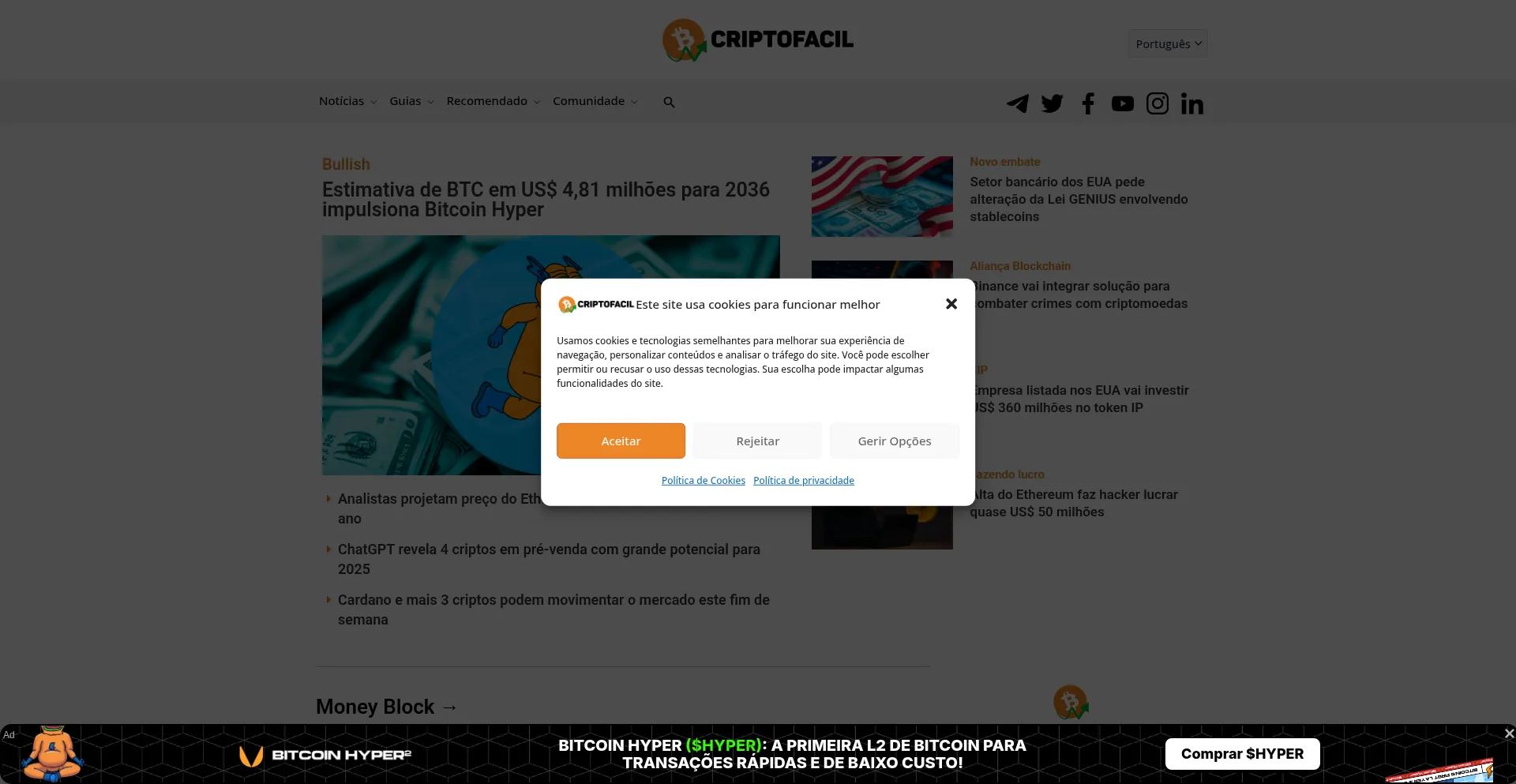 Website screenshot of Criptofacil.com