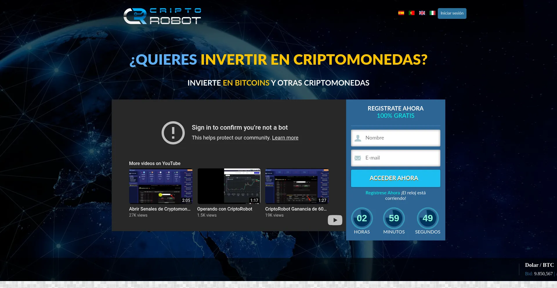 Website screenshot of Criptorobot.com