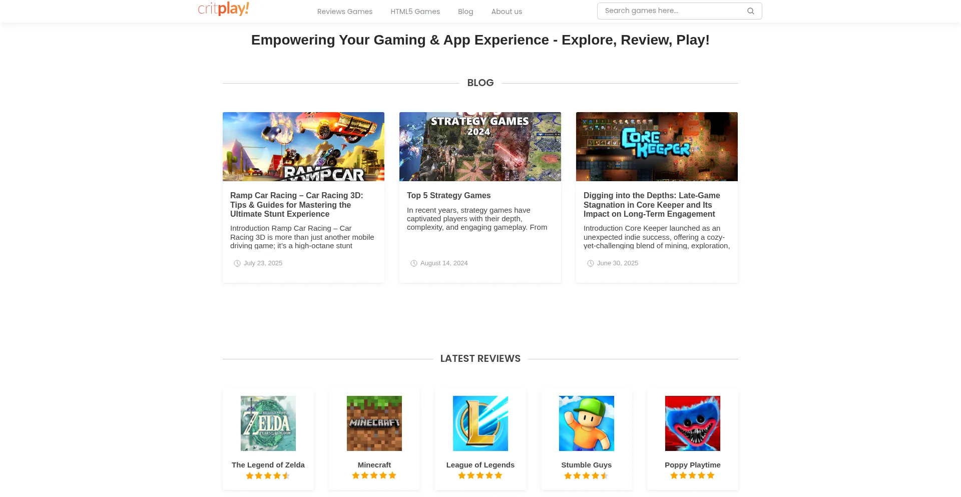 Website screenshot of Critplay.com
