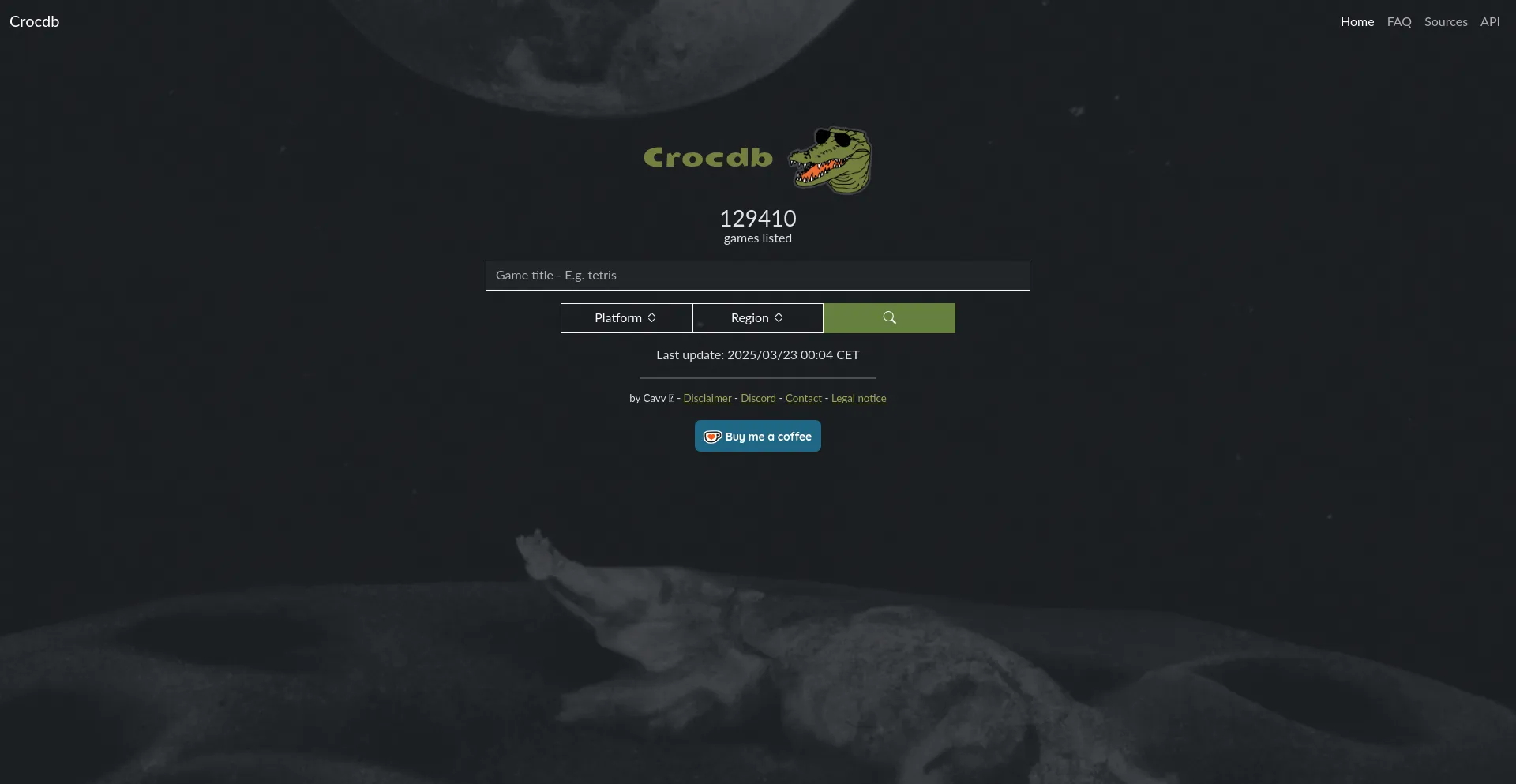 Website screenshot of Crocdb.net
