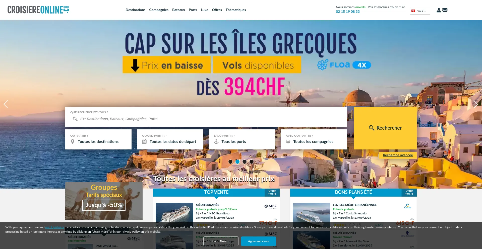 Website screenshot of Croisiereonline.ch