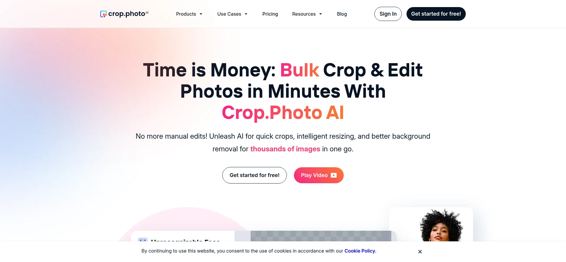 Website screenshot of Crop.photo