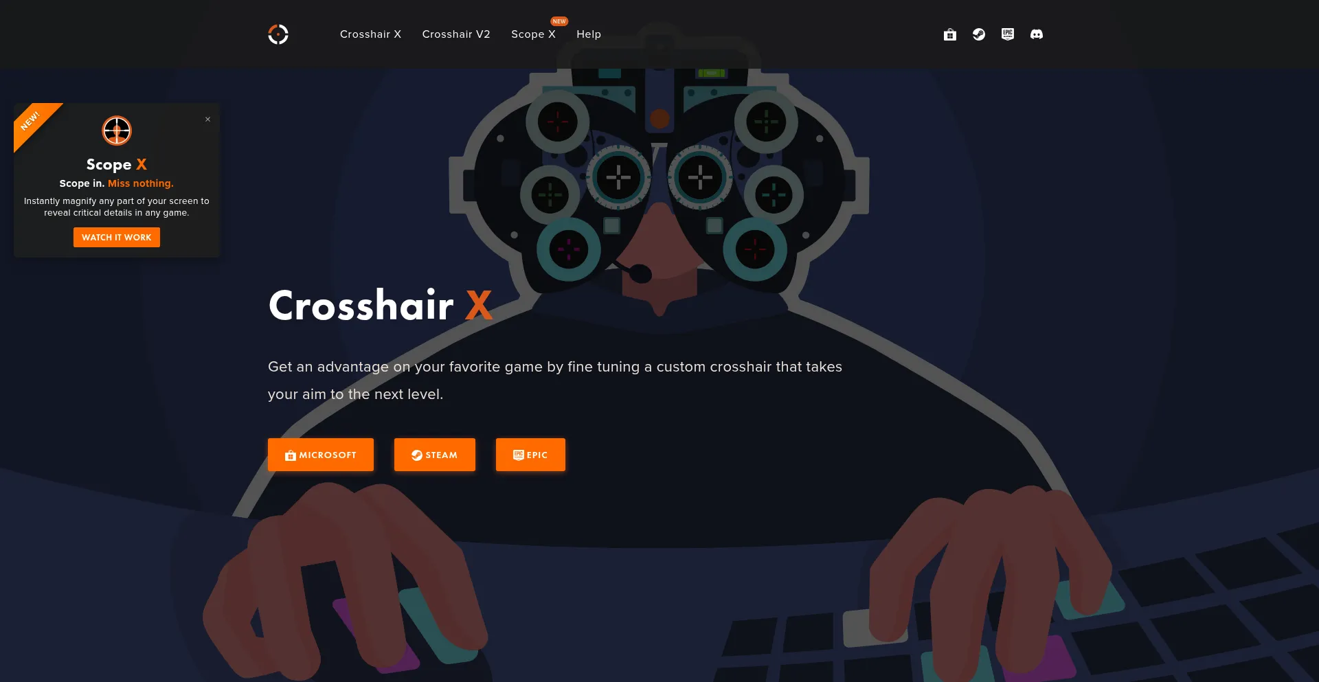 Website screenshot of Crosshairx.gg