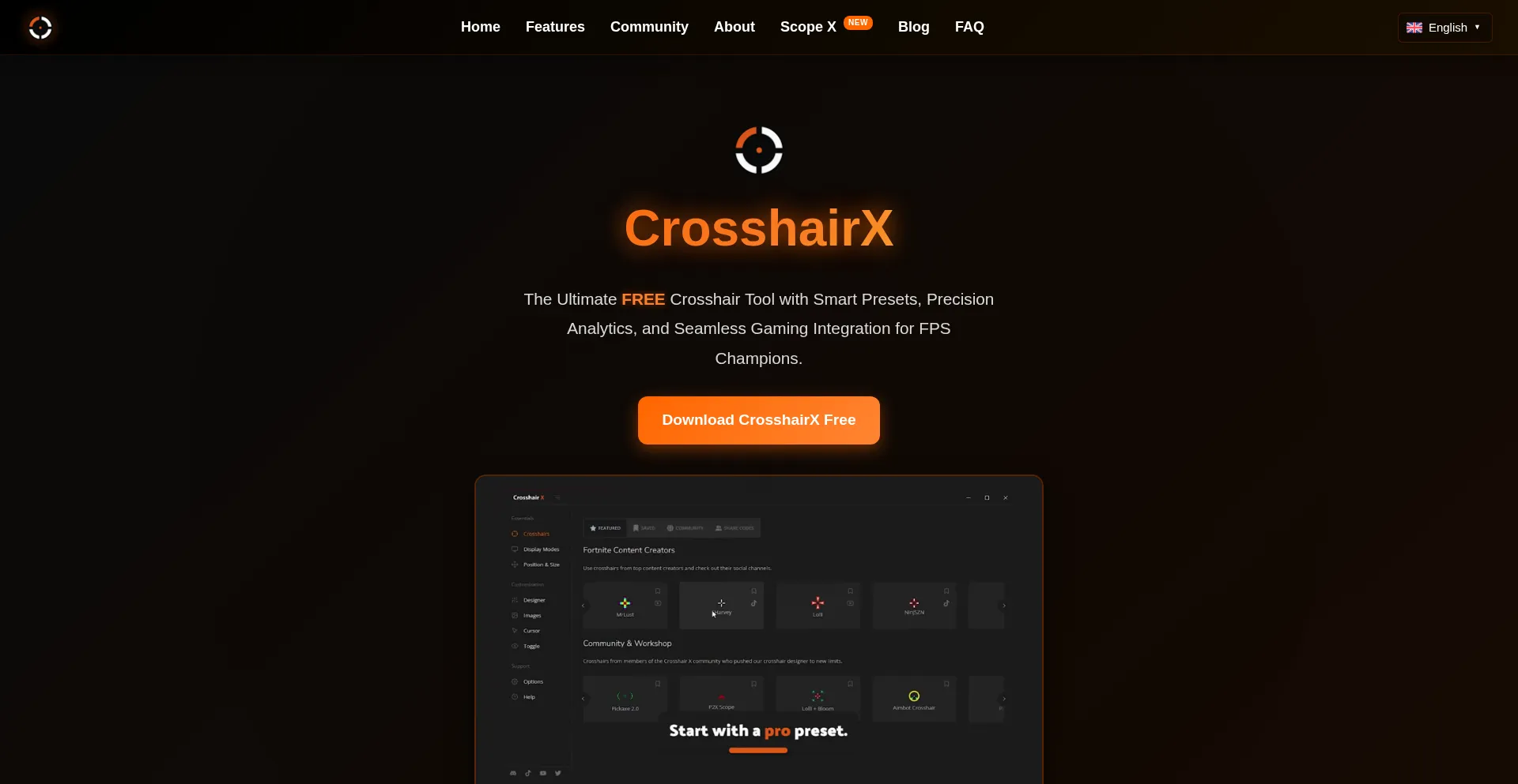 Website screenshot of Crosshairx.net