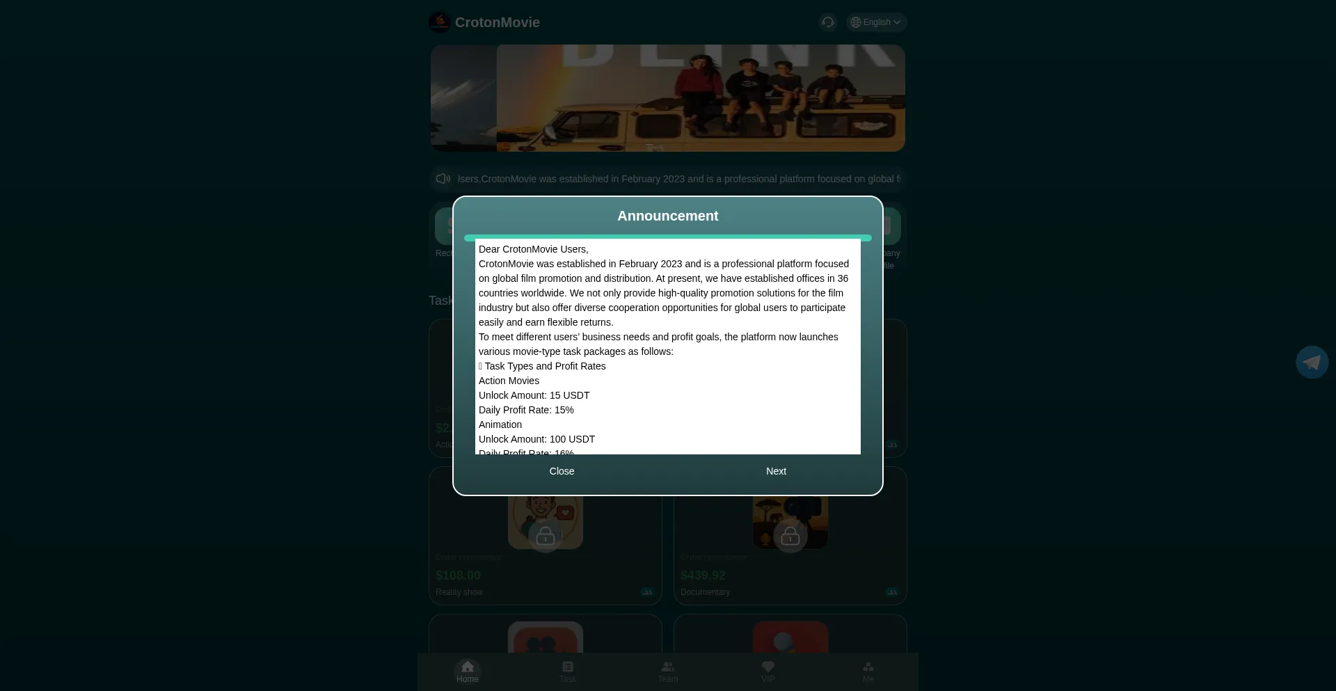 Website screenshot of Crotonmovie.com