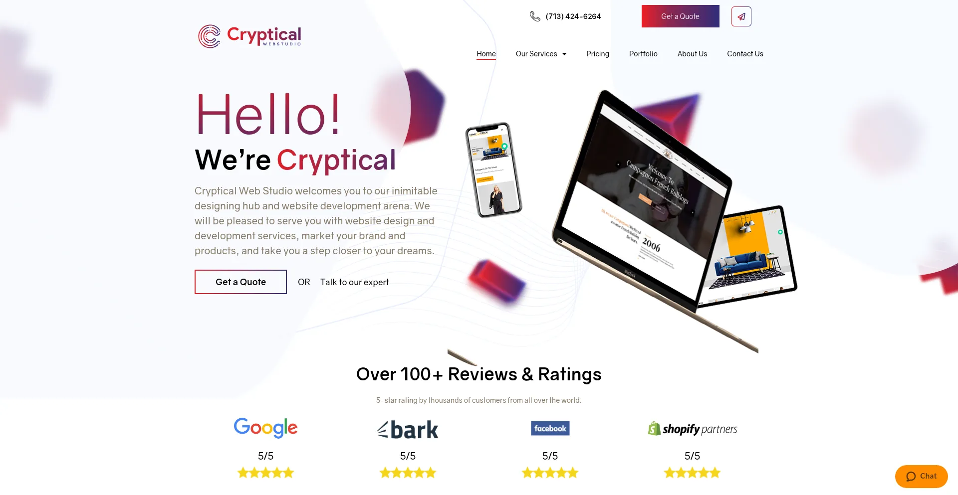 Website screenshot of Crypticalwebstudio.com