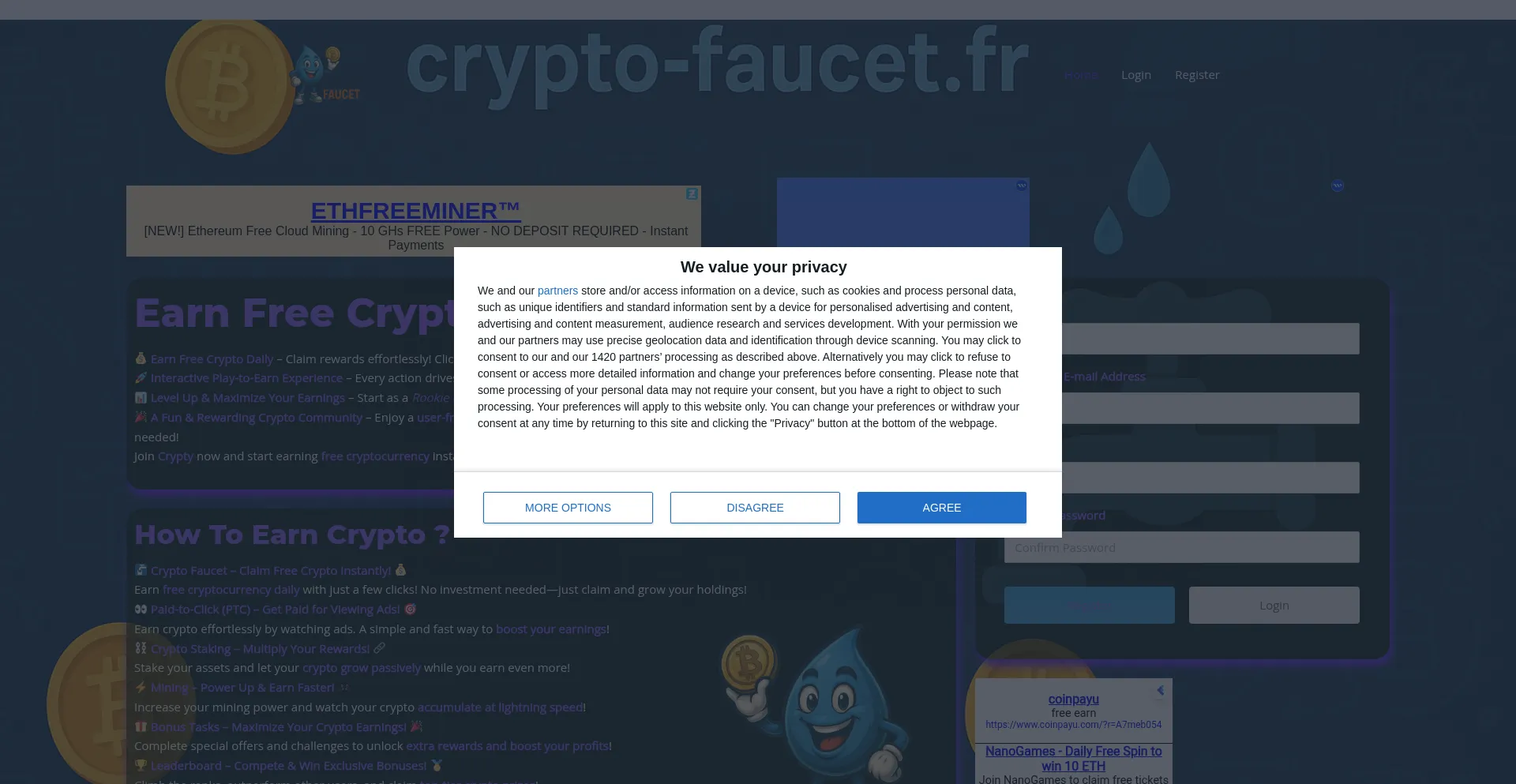 Website screenshot of Crypto-faucet.fr