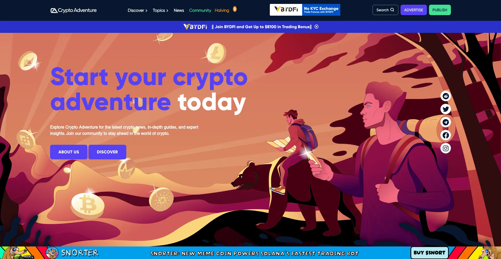 Website screenshot of Cryptoadventure.com